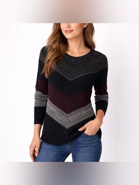 AGB Chevron Crewneck Sweater in Black, Gray & Burgundy